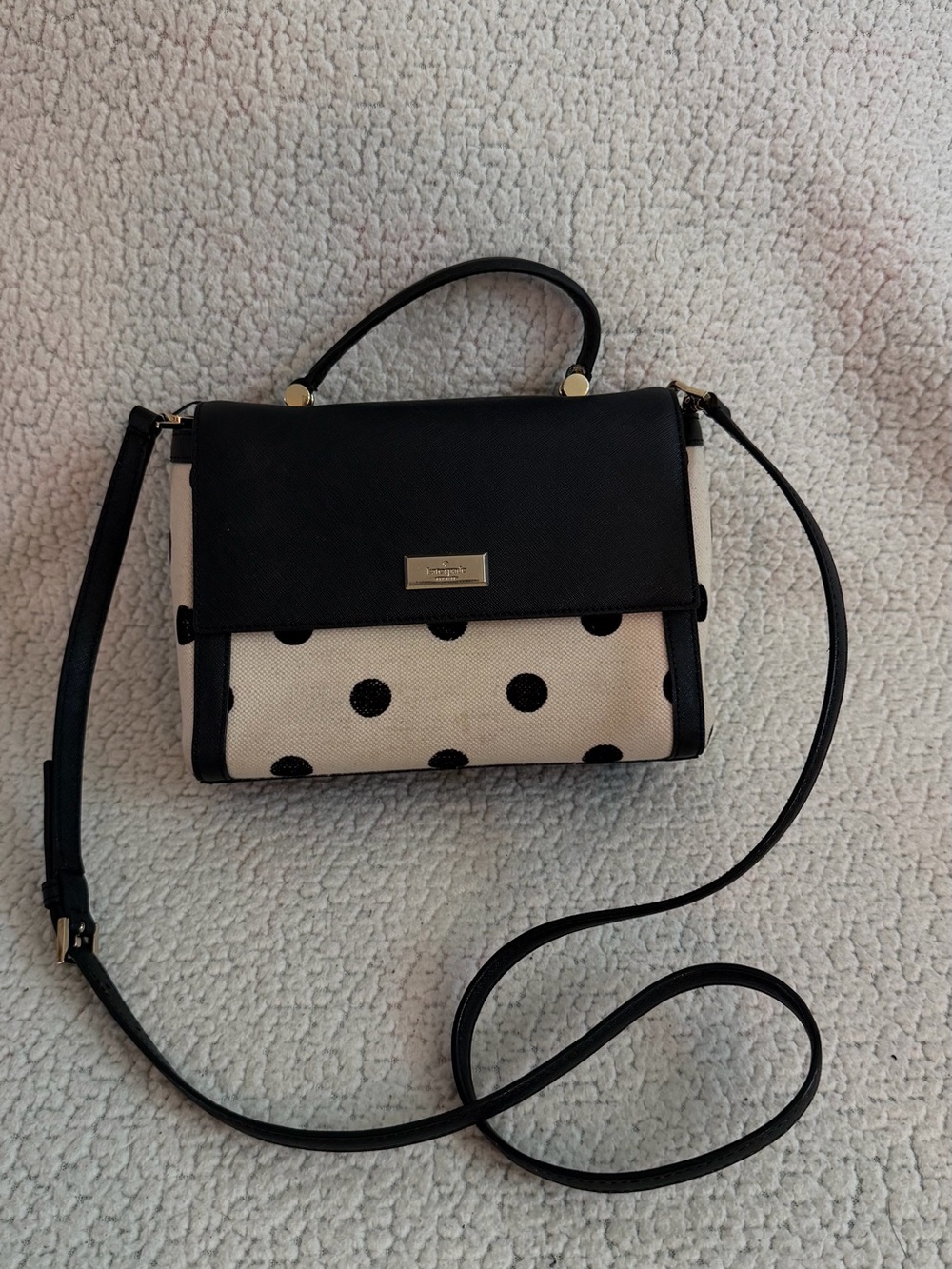 kate spade Black and Cream Polka Dot Crossbody Satchel